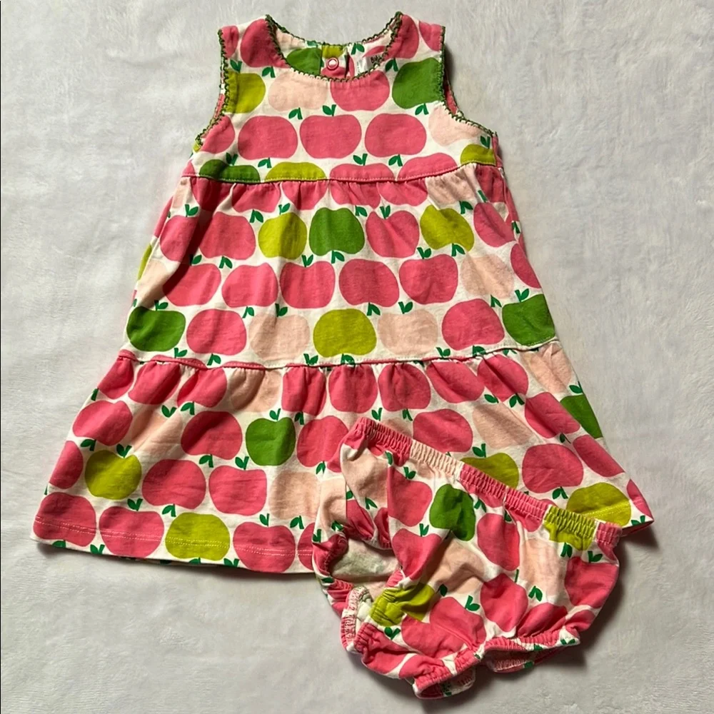 Mini Boden vintage Apple Print Dress and Bloomers Set stitching detail vintage